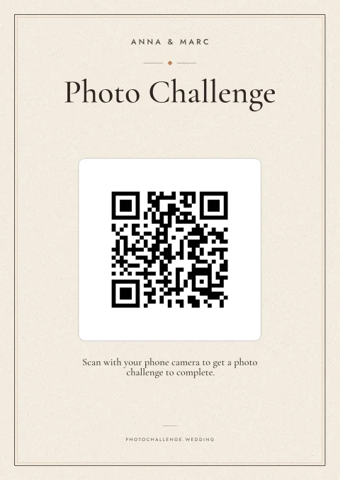Classic framed wedding QR poster on cream paper.